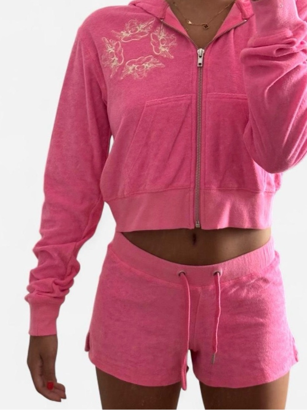 Boys Lie Pink Women’s Terry Cloth Short & Zipped Hoodie Set